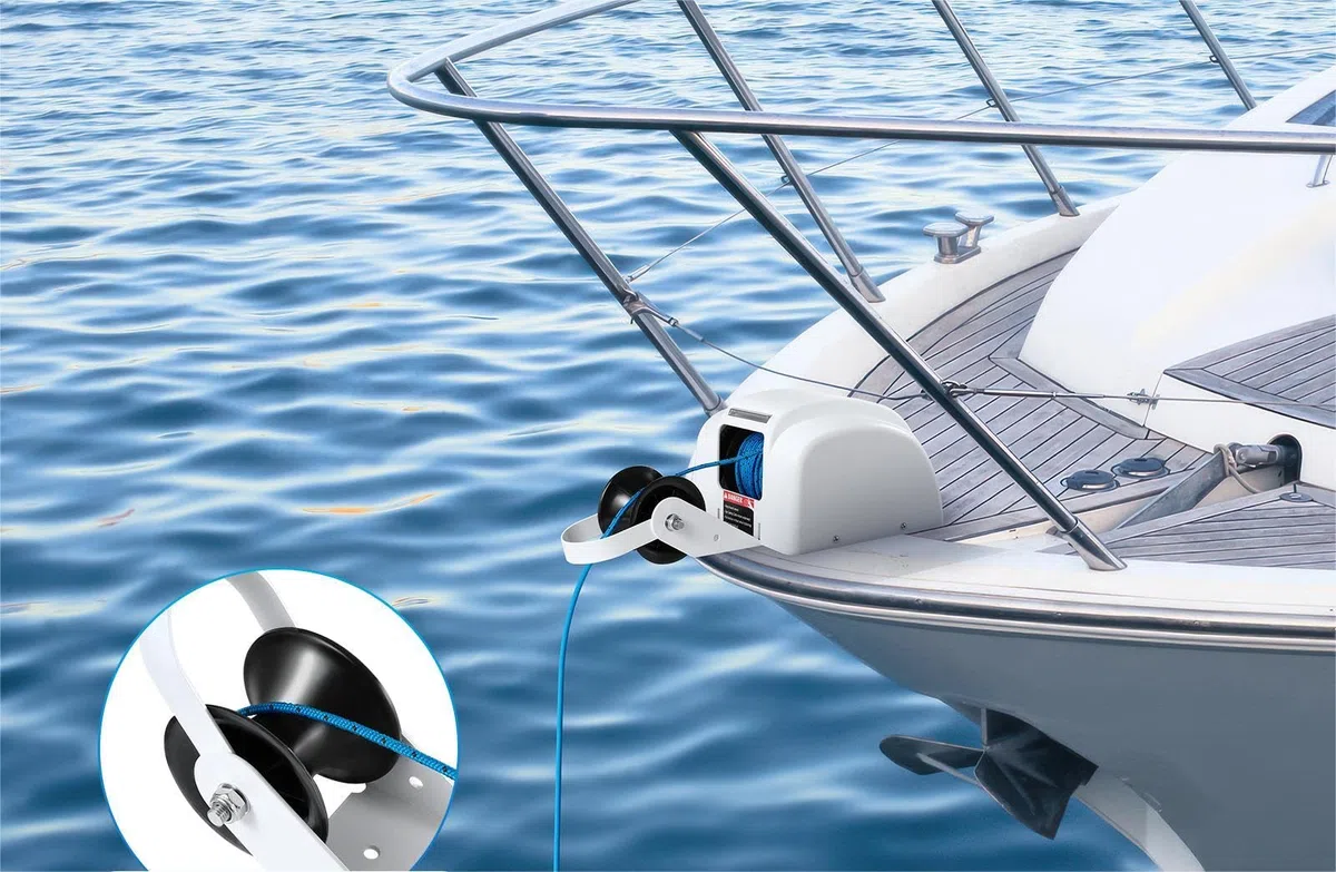 Verricello elettrico 45lbs 12V Argano portatile con telecomando, interruttore automatico di reset adatto per l'ancoraggio di motoscafi e barche da pesca