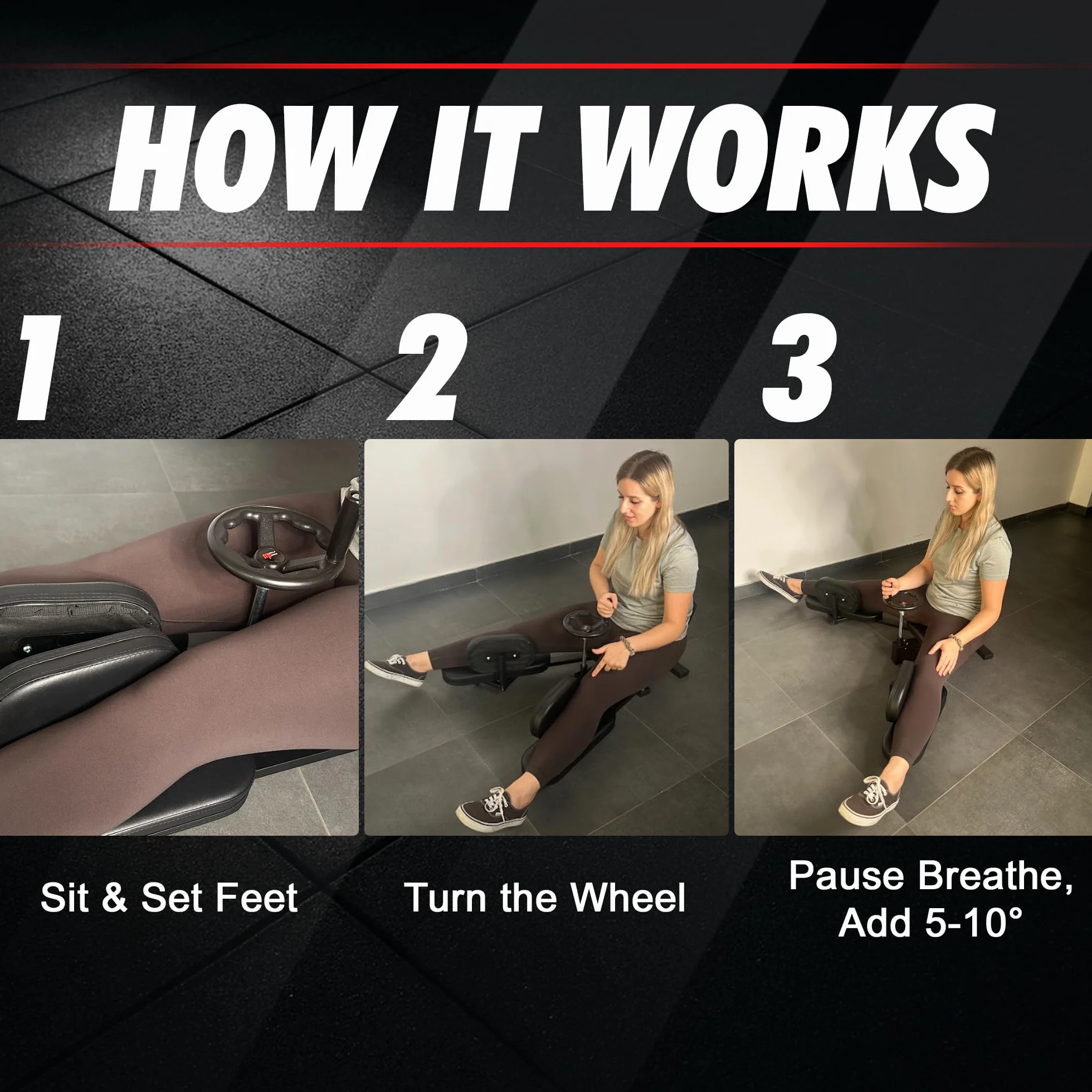 Divaricatore Gambe Professionale – Attrezzo Stretching con Ruota Regolabile e Supporti Imbottiti – Spagattrainer fino a 180° per Spaccata, Balletto, Danza, Arti Marziali e Fitness
