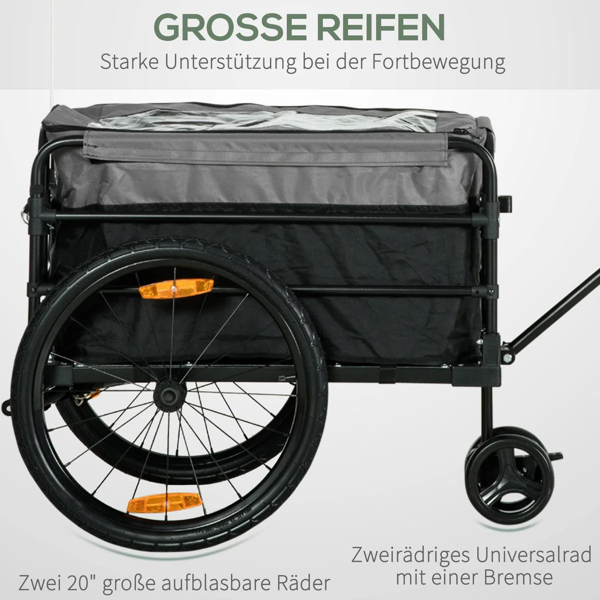 HOMCOM Rimorchio per bicicletta 2 in 1, rimorchio da trasporto, pneumatici da 20 pollici, capacità di carico 40 kg, in acciaio, tessuto Oxford, nero+grigio, 130 x 64 x 64/103 cm