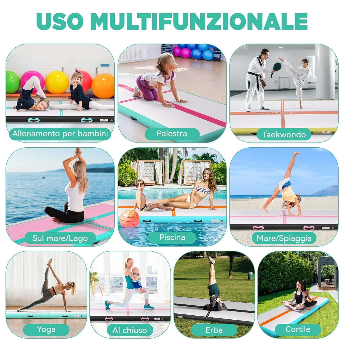 Tappeto Ginnastica Artistica 2/3/4/5/6m Spessore 10/15cm, con Electric Pump 600W,Tumbling Mat,Tappeto Ginnastica da Casa, Tappetino Palestra per Gym, Home,Esterno, Fitness, Yoga