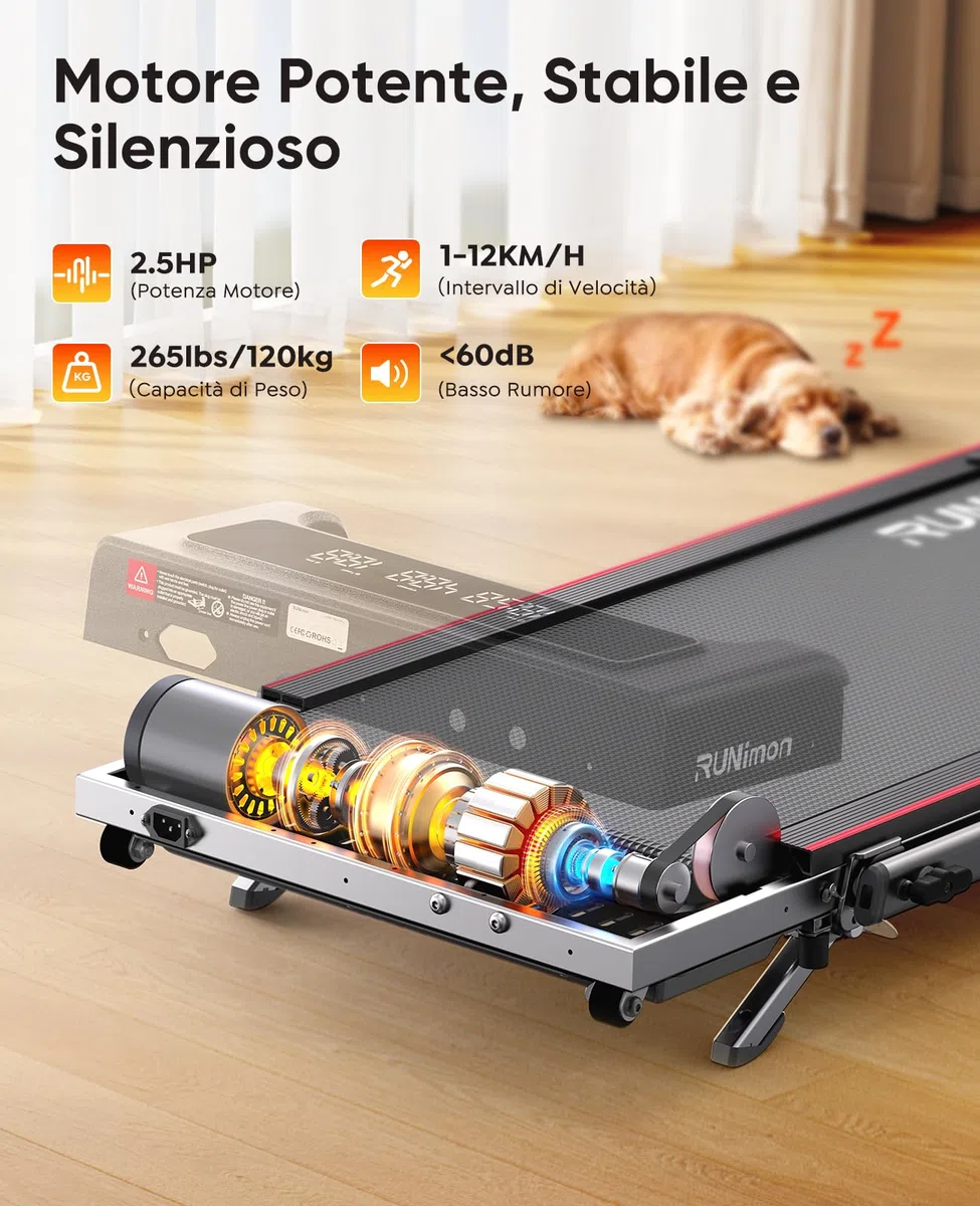 Tapis Roulant Elettrico Piehevole, 6 IN 1 Tapis Roulant Salvaspazio, Inclinazione 9%, 12 km/h, 2.5HP, Tapirulan con 2 Display LED, APP, Due Modalità di Controllo