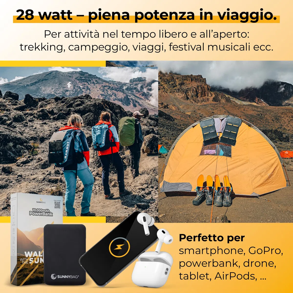 Sunnybag SUNBOOSTER 28 | Caricatore solare portatile da 28 Watt | pieghevole, efficiente, impermeabile, 2 uscite USB, cellulare, tablet, power bank in viaggio, per attività all'aperto, escursioni,