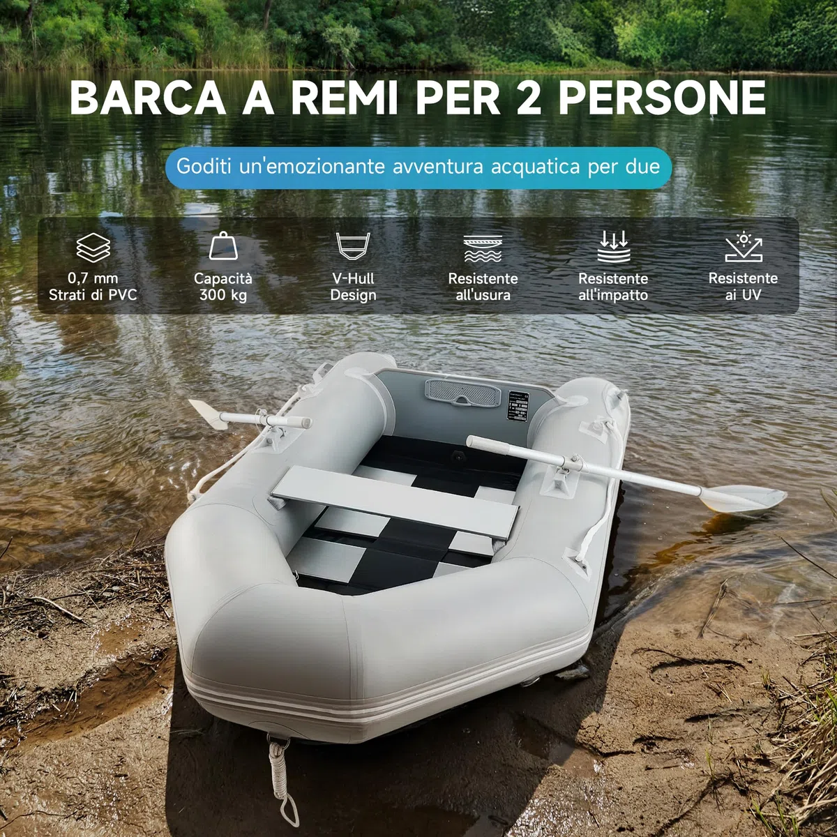 DARTMOOR 2.3 m Gommone Gonfiabile per Adulti 230x130x33cm Tender Gommone per 2 Persone capacità 300 kg Gommone Fondo in Lega Alluminio per Pesca Nautica Gioco Compatibile con Motore Fuoribordo