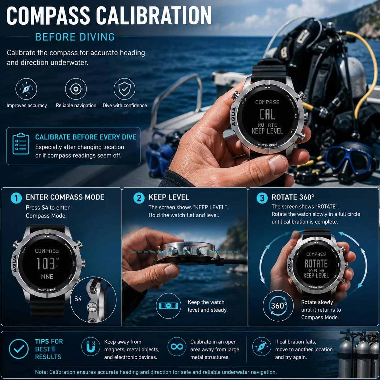 NORTH EDGE AQUA Orologio Da Immersione Professionale Per Computer Da Uomo Scuba Diving 50m Orologi Da Immersione Con Registro Per Immersioni Altimetro Barometro Bussola