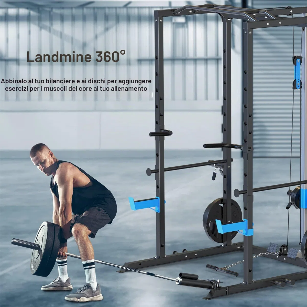 WINNOW Power Cage - Power Rack multifunzione con ganci a J, maniglie per immersioni, attacco per mine antiuomo e sistema di puleggia per cavi opzionale, per palestra domestica