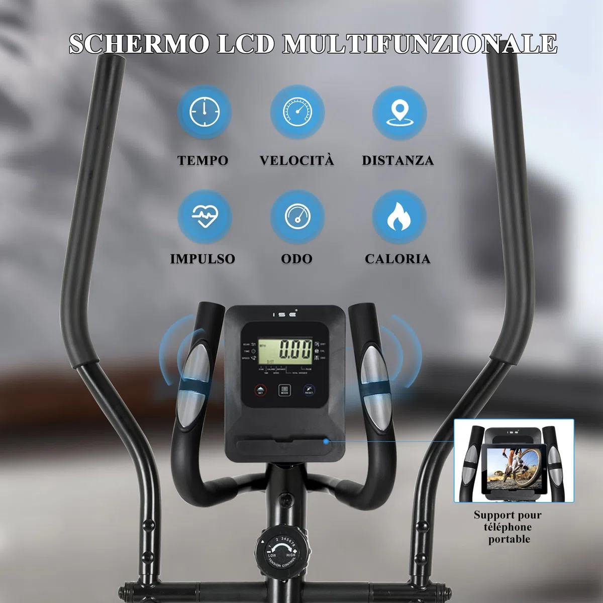 ISE Ellittica da Casa, Cyclette Ellittica Professionale con Resistenza Magnetica Schermo LCD Supporto per Smartphone