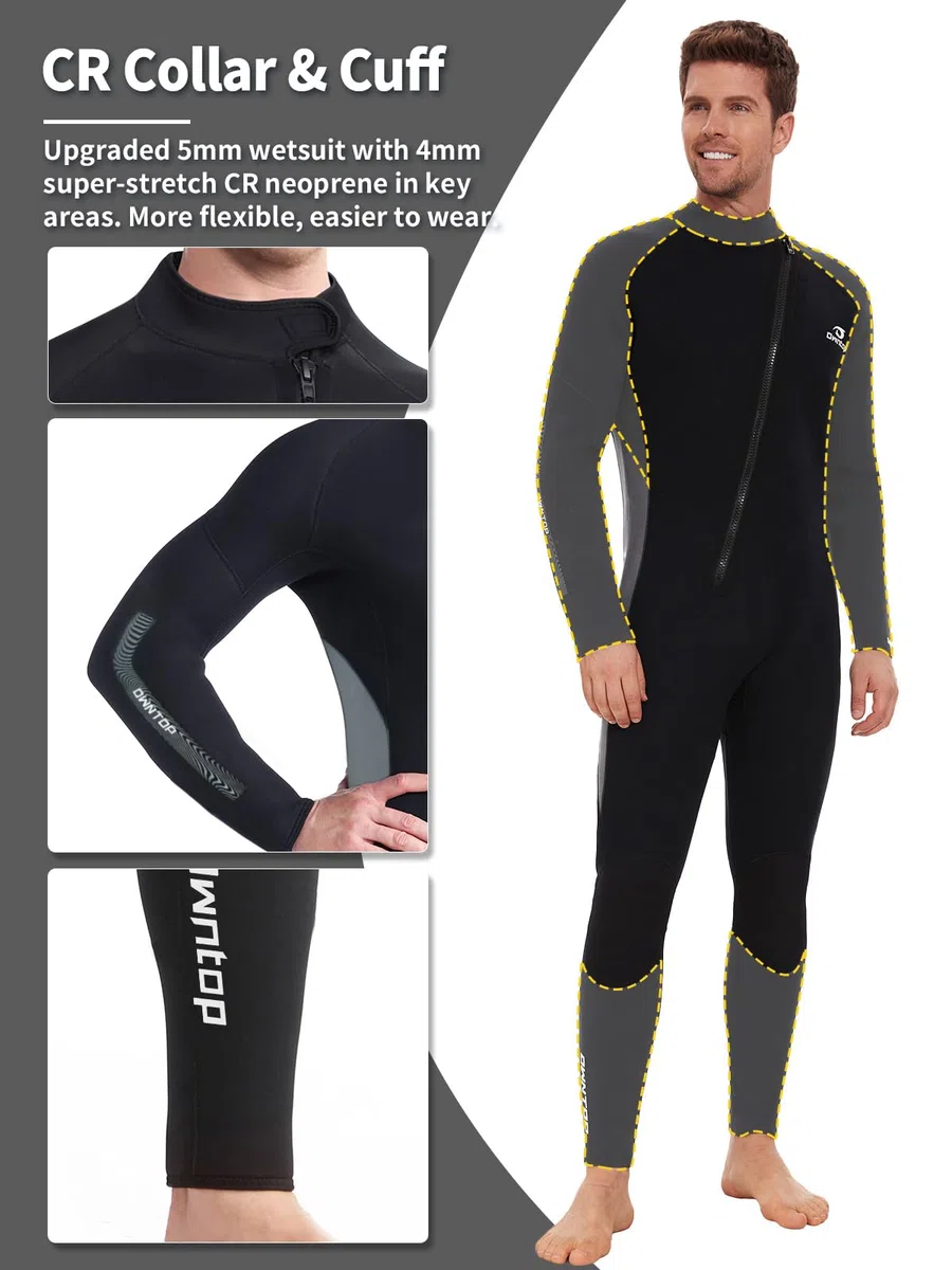 Owntop 5mm Mute per Uomo Donna - Adulti Muta da Sub in Neoprene, Mute con Cerniera Frontale a Tutta Lunghezza, Pelle da Immersione Flessibile Ultra Calda per Immersioni Surf in Acque Fredde