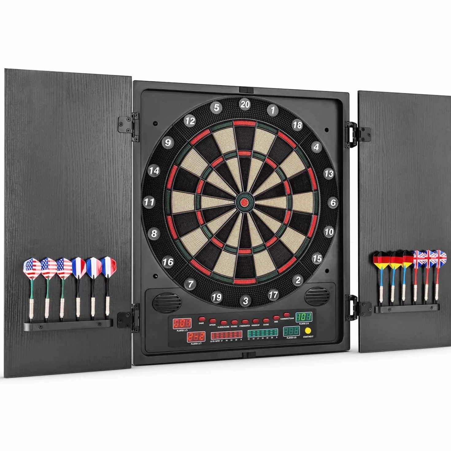 oneConcept Dartmaster 180 - tiro al bersaglio , bersaglio elettronico , freccette elettroniche , 8 giocatori , avversario virtuale , 9 pulsanti , indicatori LED , punte soft , 2 porte , nero