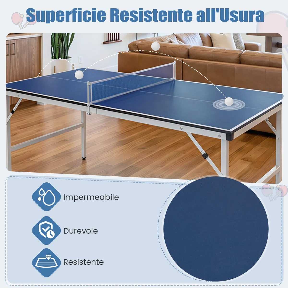 COSTWAY Tavolo da Ping Pong Pieghevole 152,5 x 76 x 71 cm, Tavolo da Ping Pong Salvaspazio e Portatile da Interno ed Esterno con Rete, 2 Racchette, 2 Palline e Maniglia, Preassemblato