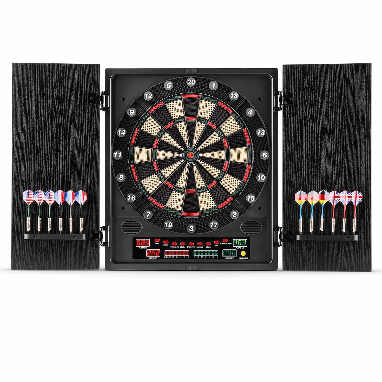 oneConcept Dartmaster 180 - tiro al bersaglio , bersaglio elettronico , freccette elettroniche , 8 giocatori , avversario virtuale , 9 pulsanti , indicatori LED , punte soft , 2 porte , nero