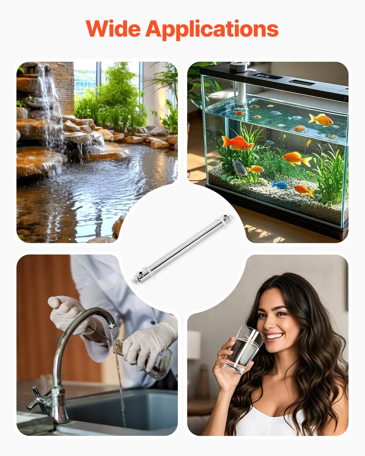 VEVOR Purificatore d'Acqua UV, 55 W 45,4 L/min Filtro Purificatore d'Acqua Ultravioletto Versatile 220 V con Alloggiamento in Acciaio Inox, per Tutta Casa con Manicotto al Quarzo, per Bere, Pulizia