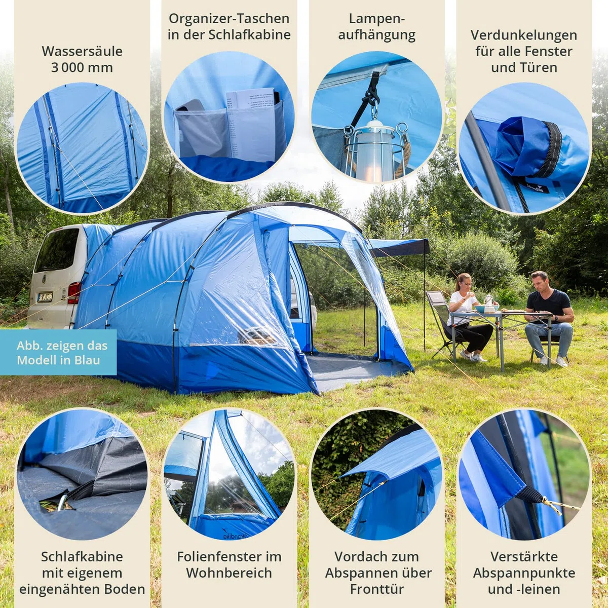 Skandika Aarhus Travel 2 / Aarhus Air Protect Tenda da campeggio per bus | con/senza Air Protect, 2 persone, autoportante, 2 m altezza, zanzariera