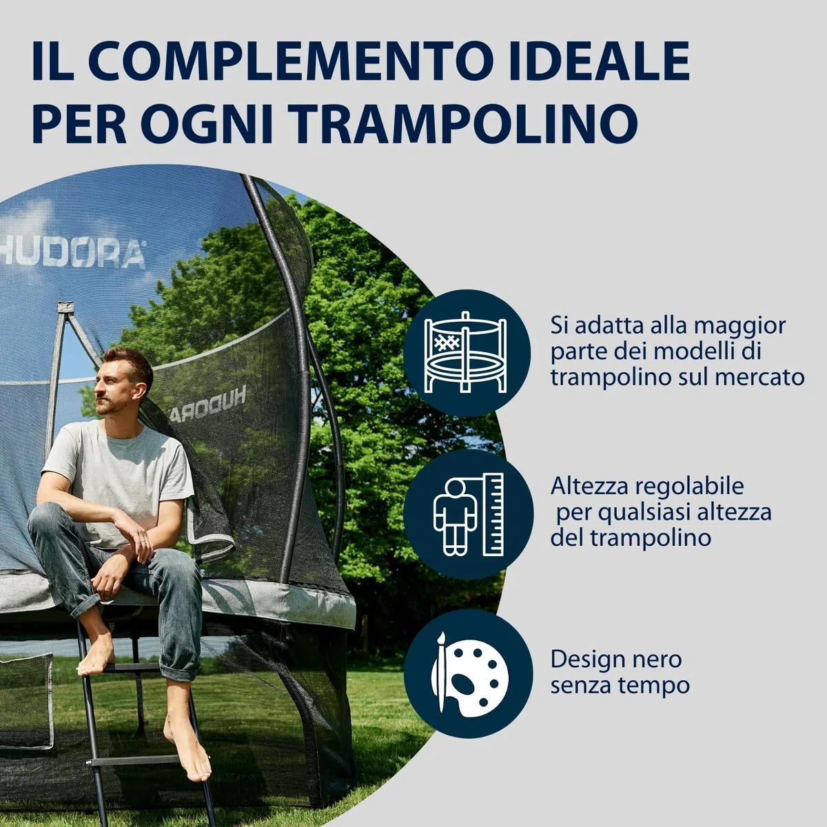 HUDORA Scaletta Universale - scaletta per Trampolino Antiscivolo con scalini Larghi - scaletta di Sicurezza Regolabile per Il Trampolino - Scala di Alta qualità e Resistente ai Raggi UV