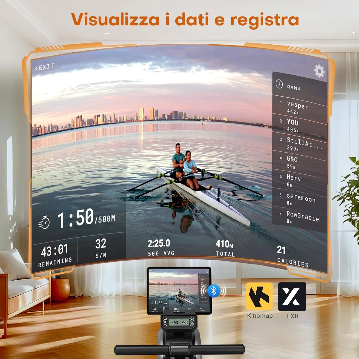 DMASUN Vogatore Magnetico, 16 Livelli di Resistenza Vogatore professionale per casa, Doppie guide scorrevoli in lega migliorate, compatibili con APP e capacità di carico massima di 160 kg