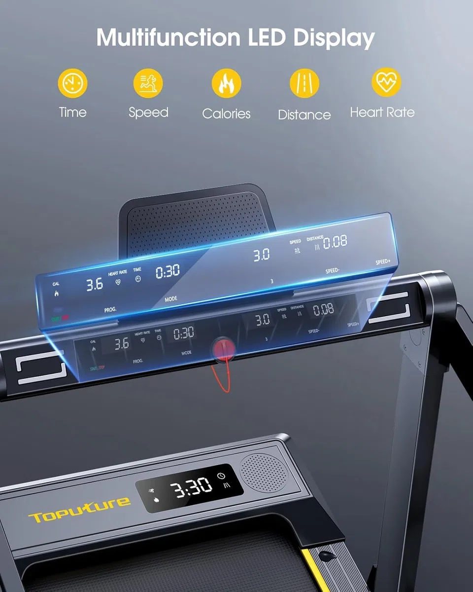 Tapis Roulant Elettrico Pieghevole 1-16km/h, Tapis Roulant con 12% Pendenza, Salvaspazio per Casa e Ufficio, Doppio Display LED, Cardiofrequenzimetro, 12 Programmi, APP e Telecomando