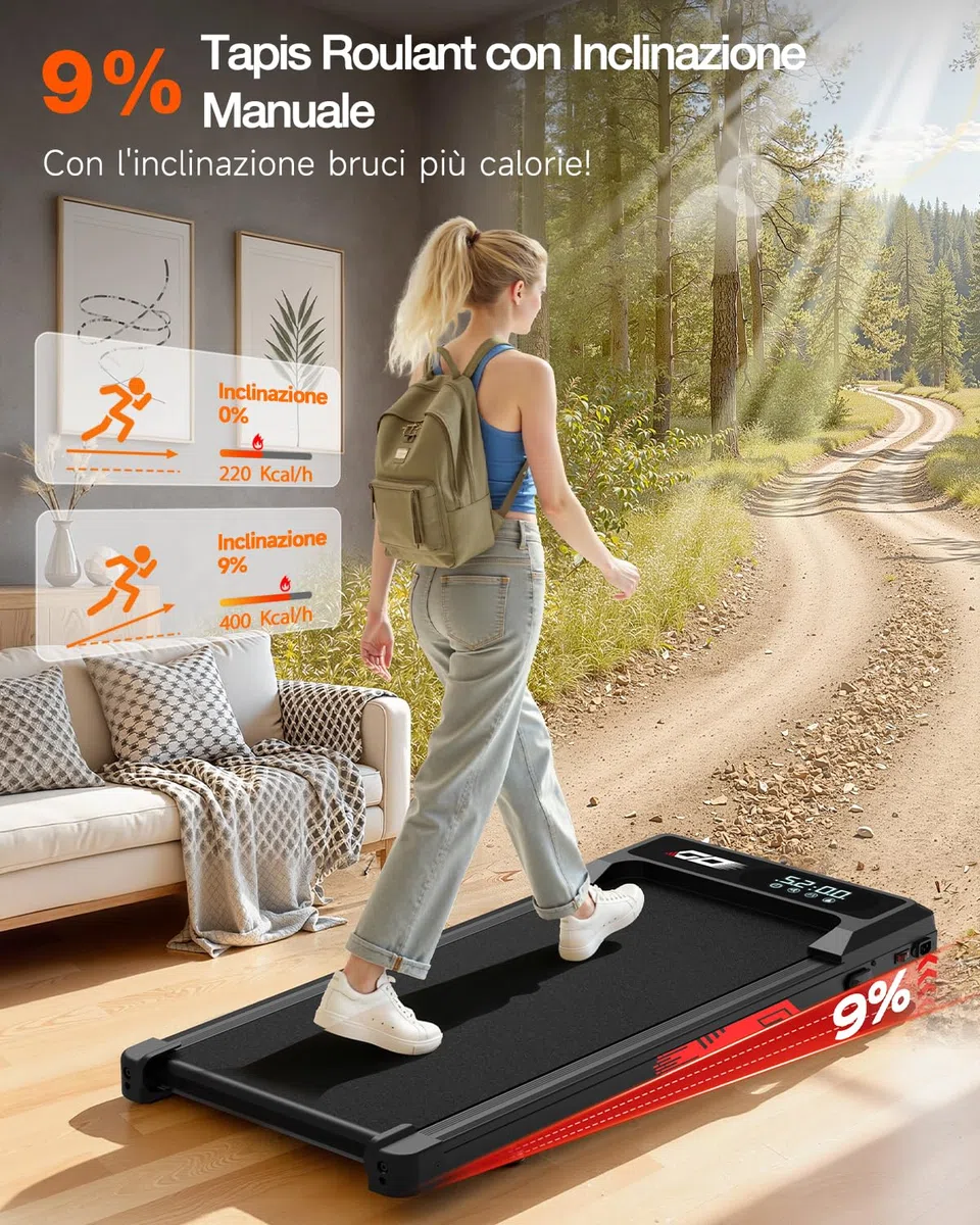 Tapis Roulant Elettrico Pieghevole 3 in 1 con Inclinazione 9%, Walking Pad 1-10 km/h, Motore Brushless Silenzioso 3,0 HP, Portata 140 kg, Display LED, Ammortizzato, Salvaspazio Casa Ufficio