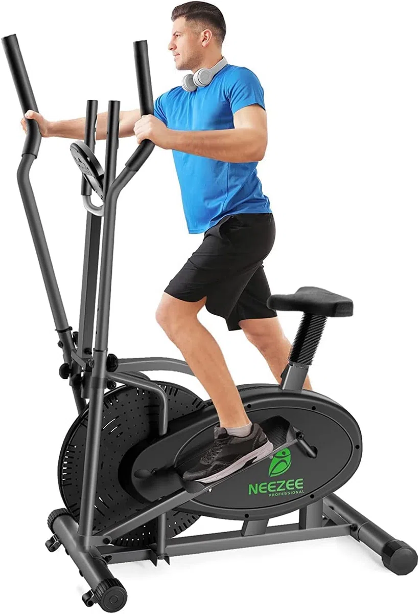 Neezee Ellittiche Per La Casa - 2 IN 1 Cyclette Per Cross Trainer Con Sedile, Monitor LCD Intelligente, Resistenza Regolabile, Allenamento Migliorato Per Tutto Il Corpo, Fino a 120 KG