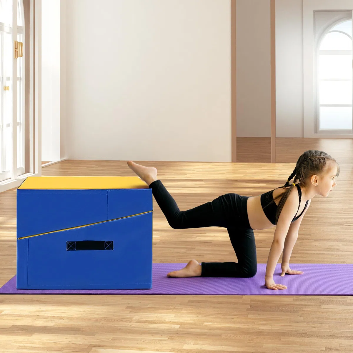 COSTWAY Materassino Ginnastica, Tappetino da Ginnastica Pieghevole con Schiuma EPE e Pelle PVC Antiscivolo e Maniglia, Tappetino da Esercizio a Forma di Cuneo per Casa e Palestra