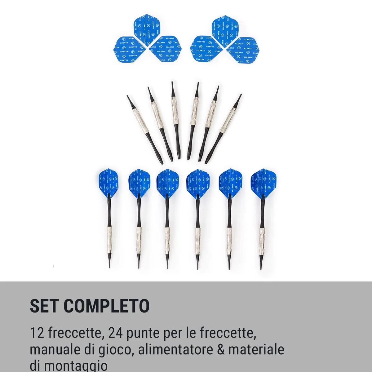Klarfit Freccette Bersaglio Elettronico, Bersaglio Freccette Professionale LCD con 12 Freccette Elettroniche Colorate e Tabellone Digitale, Dartboard Gioco Freccette Elettronico per Adulti e Bambini
