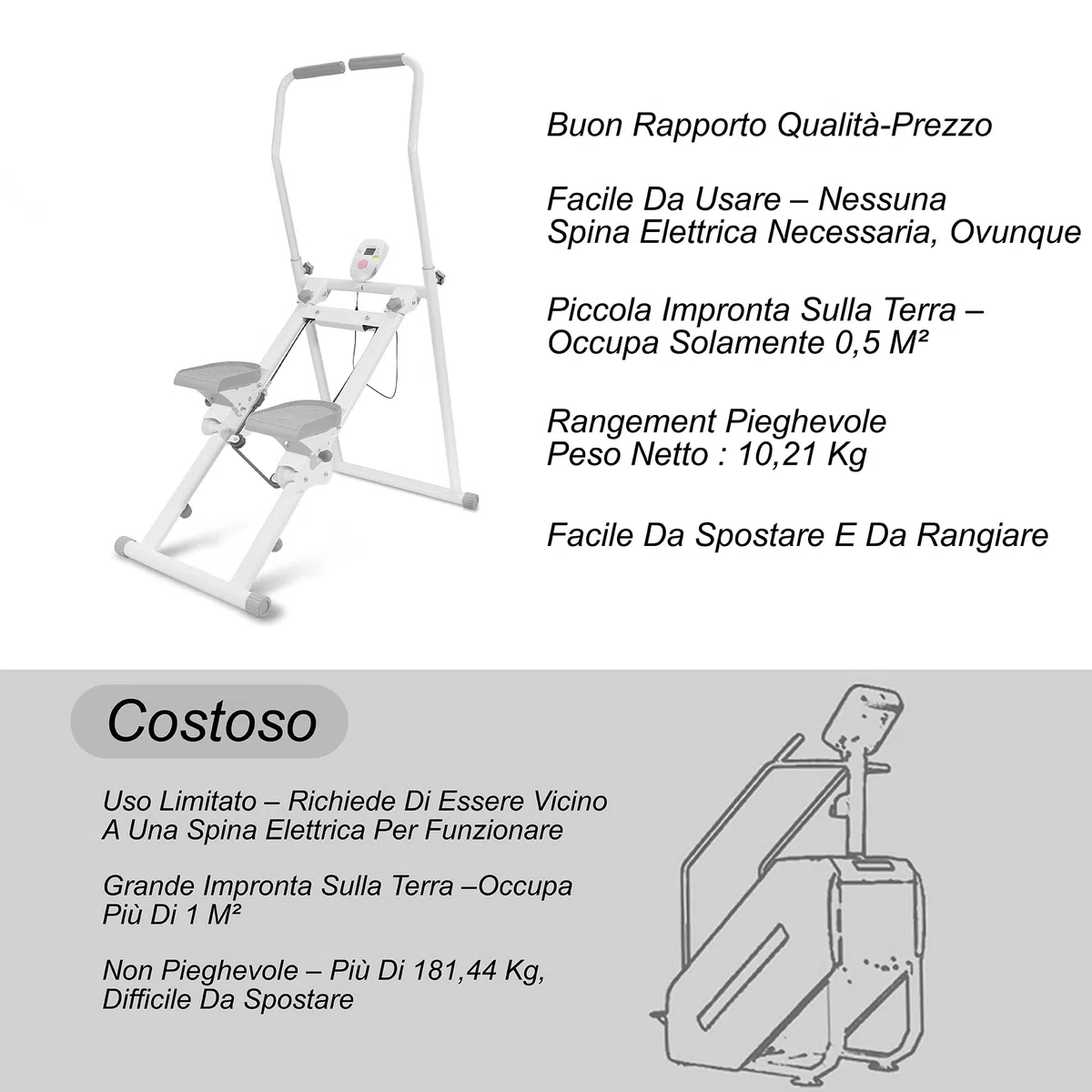 Stepper per casa – Upgrade Scalatore verticale come macchina per allenamento per esercizi totali del corpo. Dispositivo fitness per scalare con telaio stabile e piattaforma manubrio regolabile