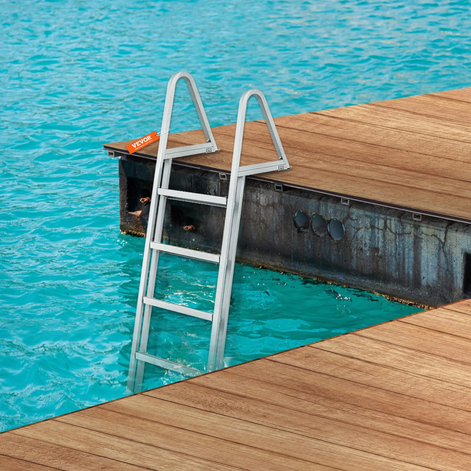 VEVOR Scaletta per Pontile, 5 Gradini Rimovibili, Scala per Barca in Lega di Alluminio, Carico 158,7 kg con Gradino Antiscivolo, Facile da Installare per Barca, Lago, Piscina, Imbarco Marittimo