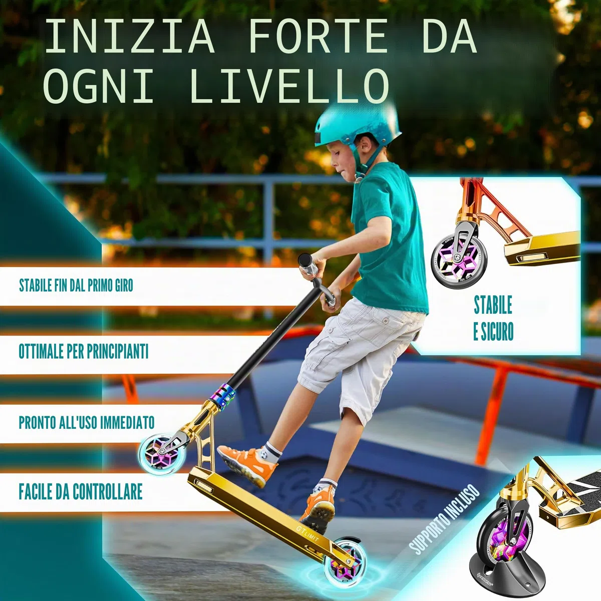 KESSER® monopattino acrobatico GT-Limit 360° sterzo divertente acrobatico con supporto ABEC 9 cuscinetti a sfera, ruote in PU da 110 mm, Scooter