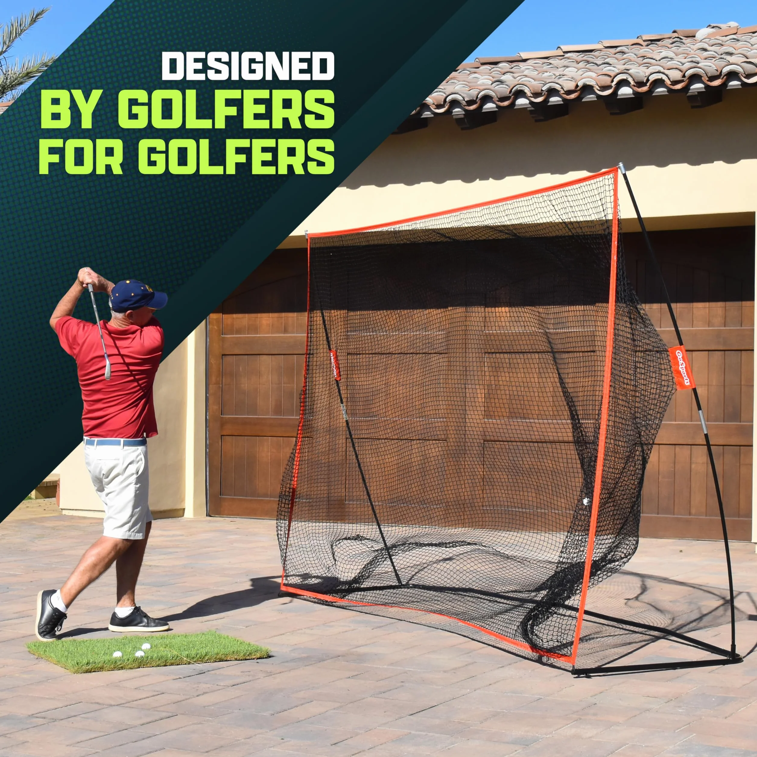 GoSports Golf Practice Hitting Net - Choose Between Huge 10' x 7' or 7' x 7' Nets -Personal Driving Range for Indoor or Outdoor Use - Designed by Golfers for Golfers