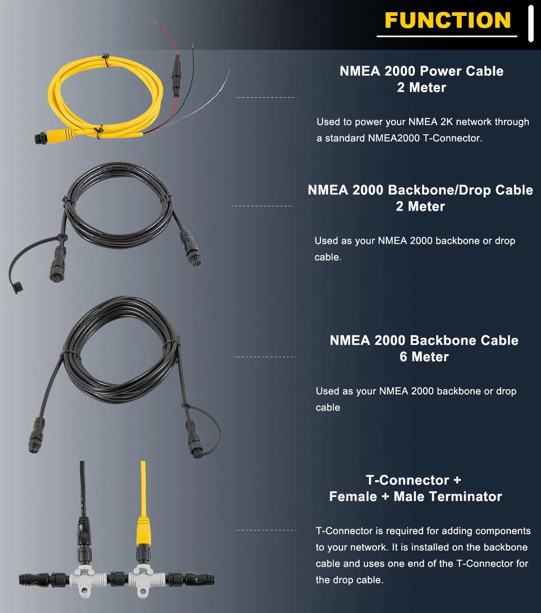 010-11442-00 NMEA 2000 Starter Kit per Garmin ECHOMAP Chirp, ECHOMAP Plus, cavo di alimentazione NMEA 2000, cavo backbone con connettore a T e terminatore maschio femmina