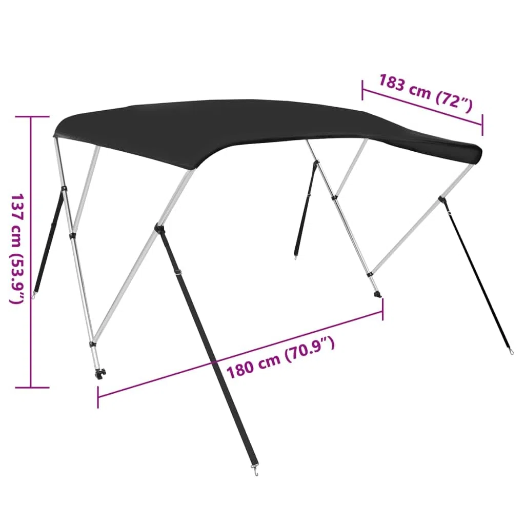 vidaXL Bimini di Prua con Tendalino 3 Archi Nero 183x180x137 cm