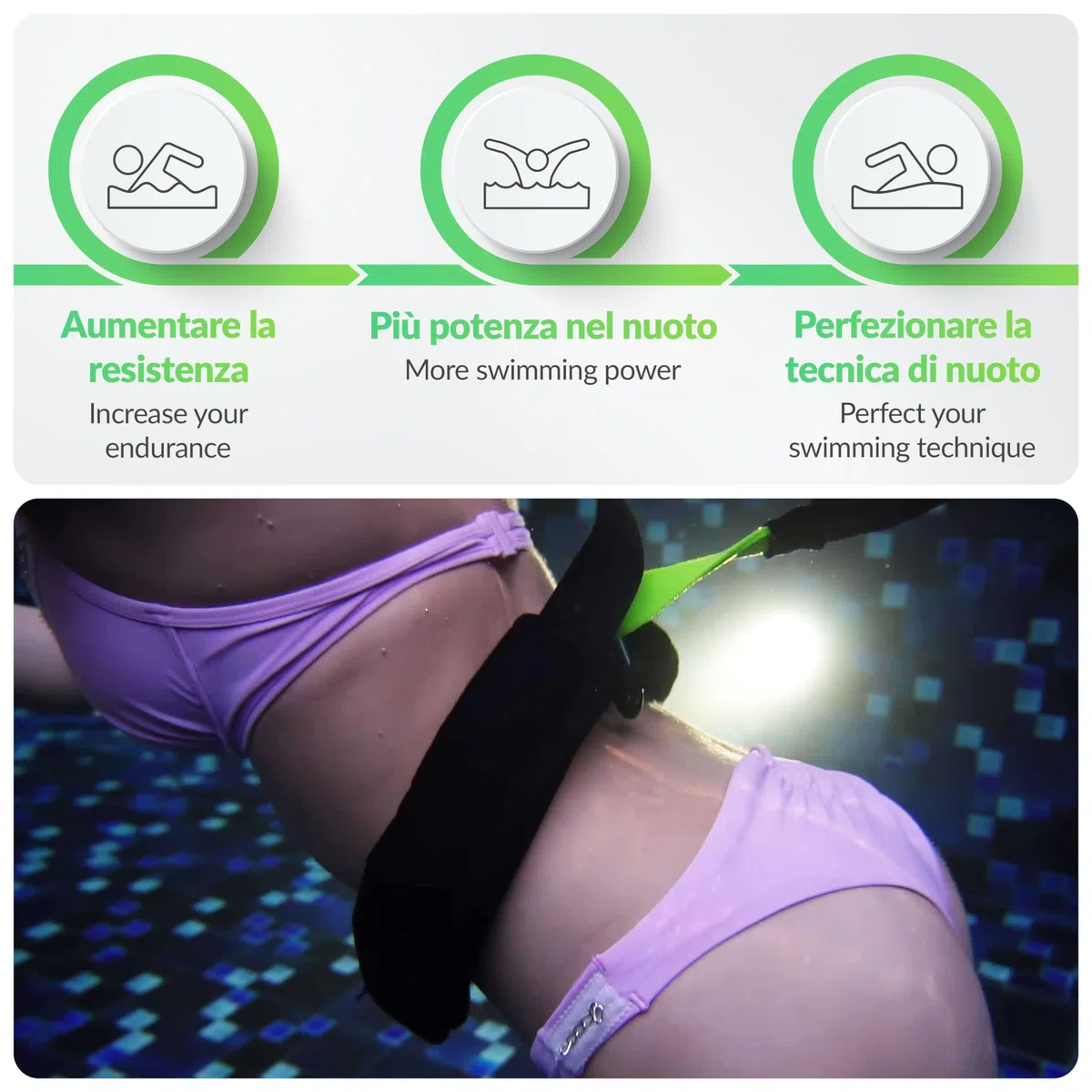 BodyCROSS Premium Trainer da Nuoto Esterno – Cintura Imbottita con Tubo (1–20 kg), Allenamento Senza Sistema Controcorrente, Testato, Pinne Piscina