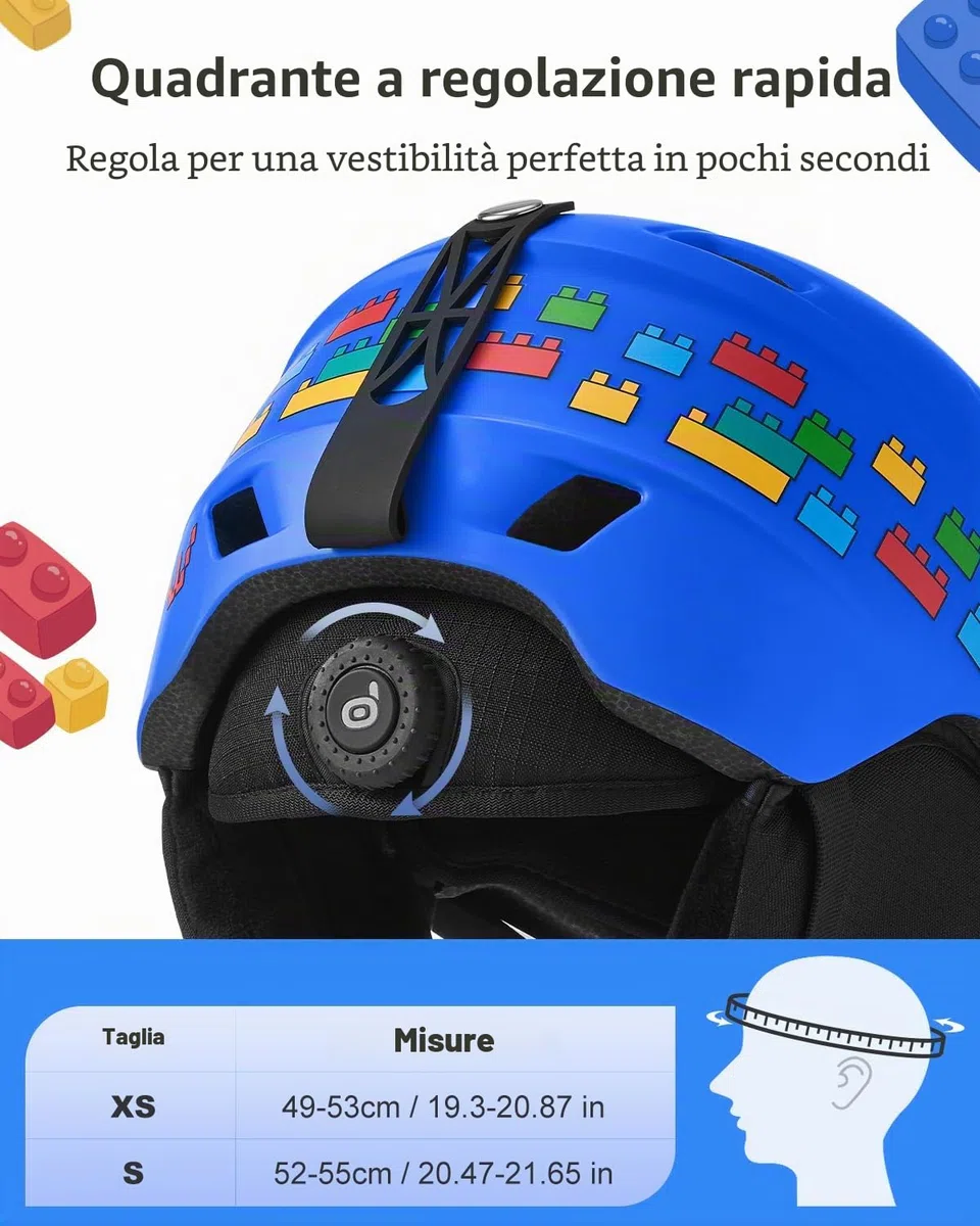 Odoland Casco da Sci per Bambini con Visiera per Ragazzi e Ragazze, Casco da Sci Regolabile con Cinturino con Fibbia Magnetica per Bambini dai 3 ai 12 Anni