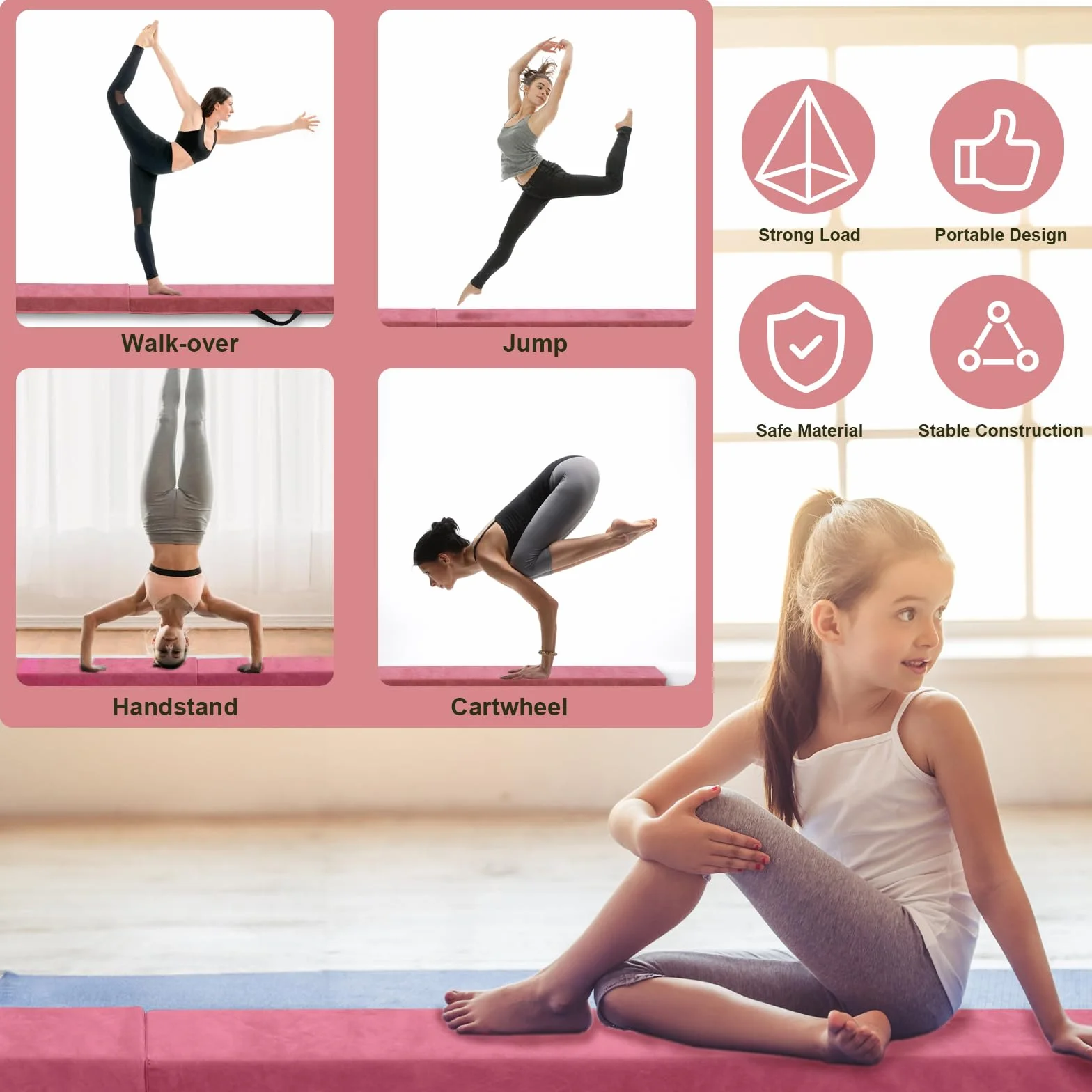 FBSPORT Trave Ginnastica Artistica 240/270/300 cm Trave da Pavimento Tappeto Artistica Trave di Equilibrio Pieghevole, Trave di Equilibrio per Ginnastica a Strati Floccanti, Equilibrio per Bambini