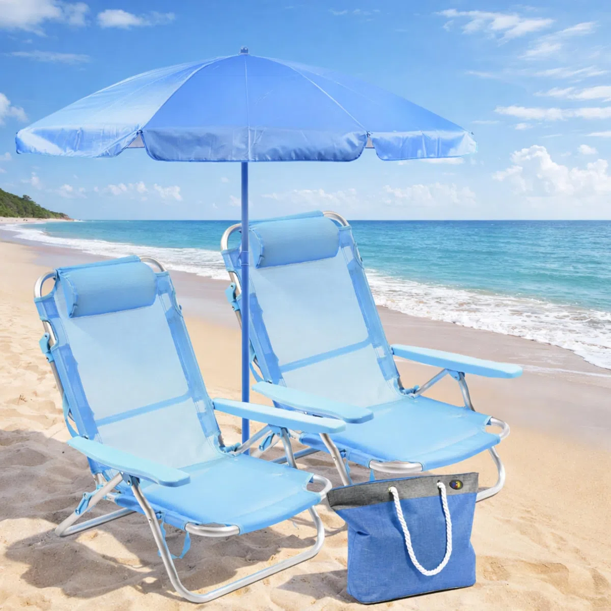 SUNNY STAR Set da Spiaggia 2 spiaggine Parigi + 1 ombrellone + 1 Borsa Mare 45lt.