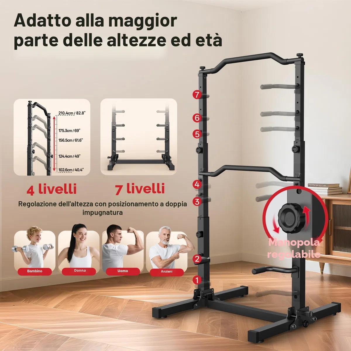 JOROTO Pieghevole Power Tower Dip Station, Regolabile in Altezza, Sbarra per Trazioni Autoportante, 5 in 1 Stazione di Allenamento per Palestra Domestica Multifunzione, Capacità di 172KG