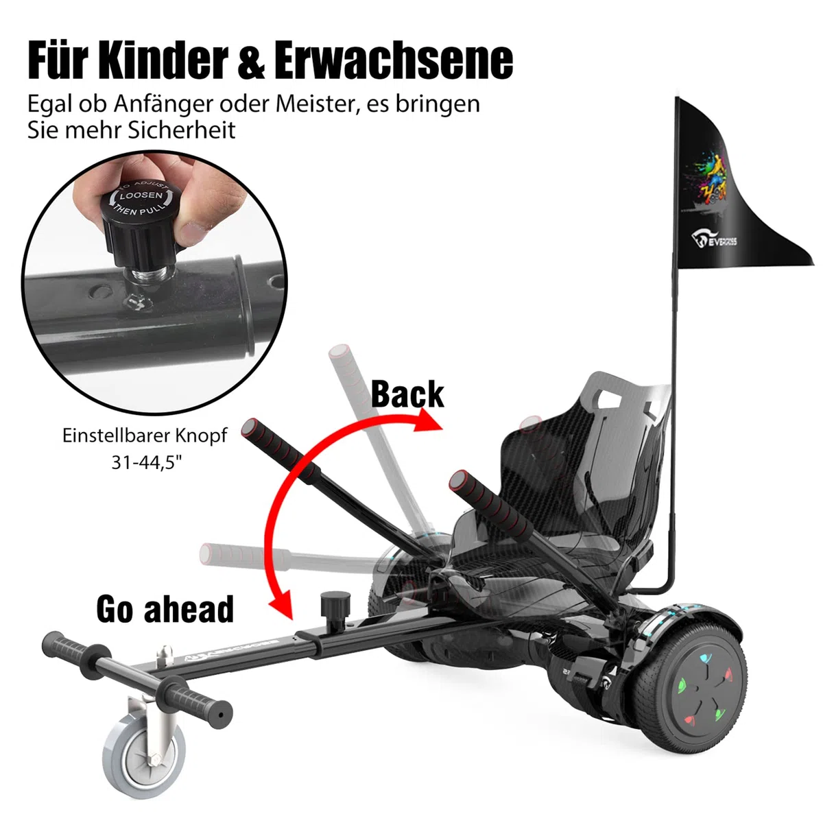 EVERCROSS Hoverboards con sedile da 6,5 pollici, Hoverboards Bluetooth abilitato per app, Go Kart con 3 luci a pedale, Self balance scooter Compleanno Bambini Adulti