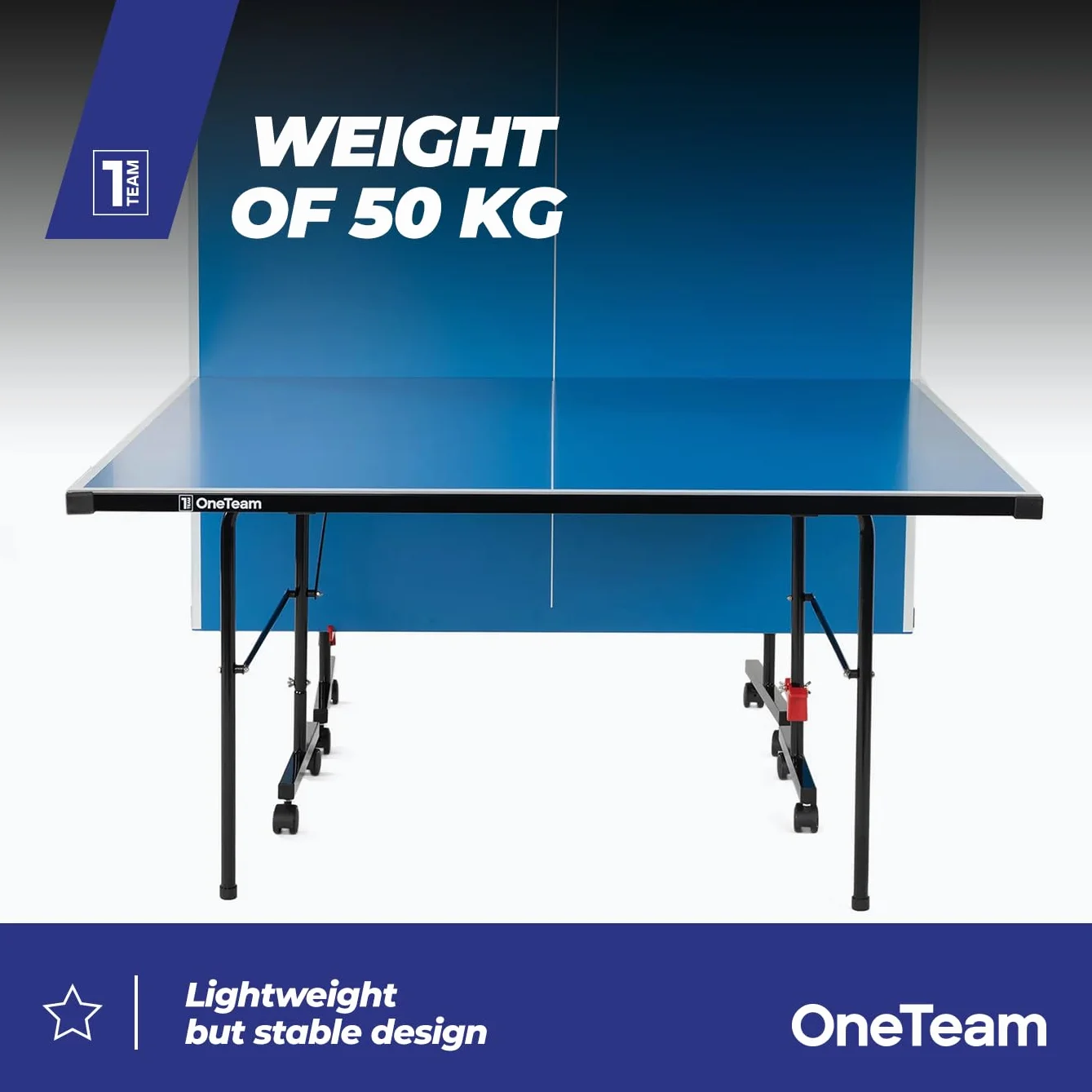 OneTeam Tavolo da ping pong Dimensioni 274x152,5x76 cm per gioco all'aperto con rete pieghevole Ruote per trasporto con funzione di bloccaggio Azzurro