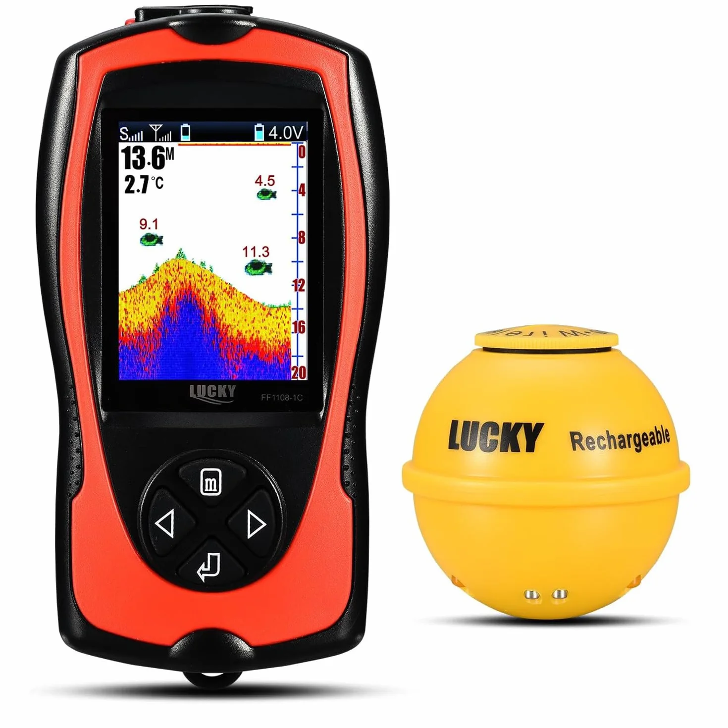 LUCKY Ecoscandaglio da Pesca Portatile Sensore Sonar Trasduttore Cercatore di profondità dell'acqua Schermo a cristalli liquidi Ecoscandaglio Fish Lampada Attraente Sul Ghiaccio Pesca in Mare
