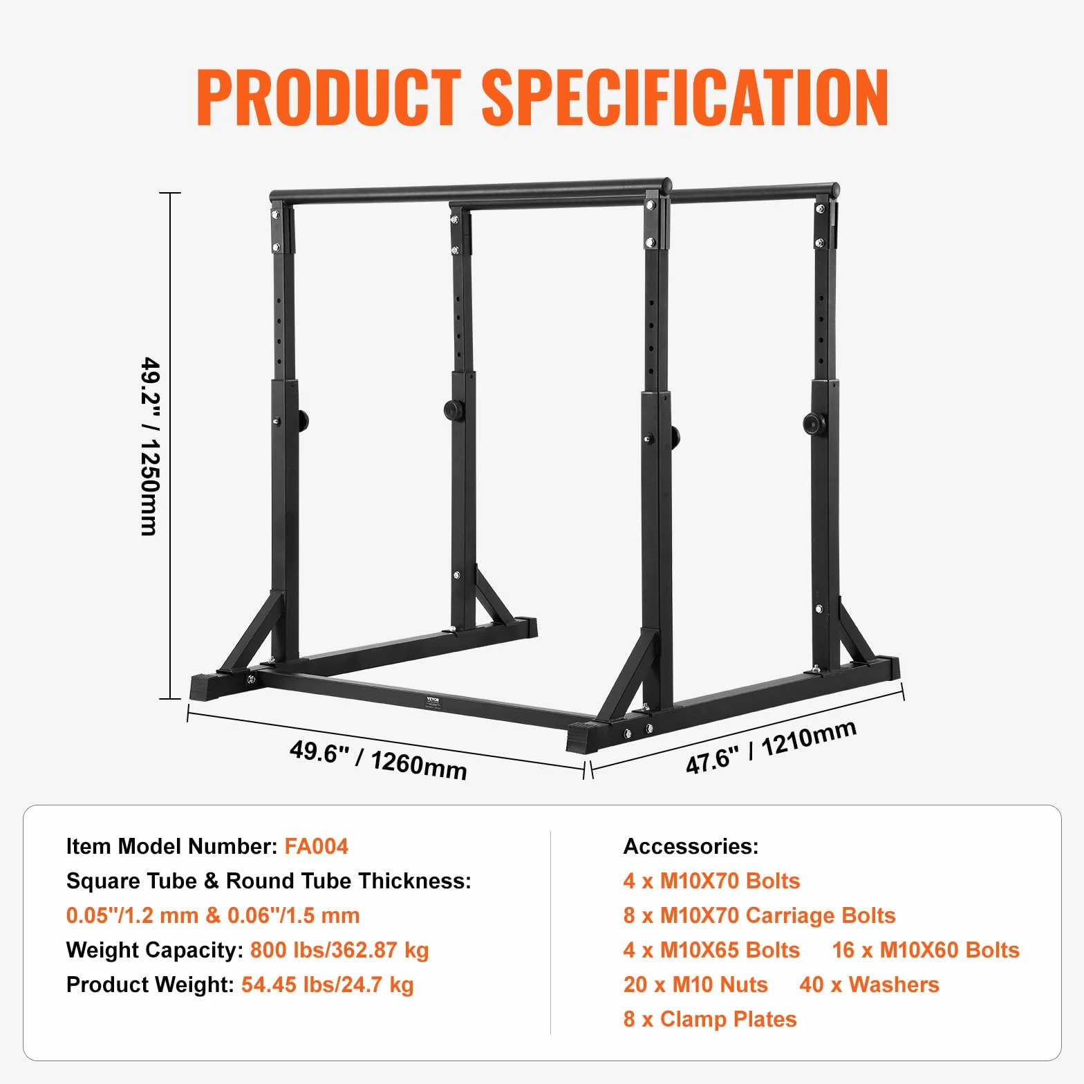 VEVOR Barre per Allenamento Fisico Stazione Altezza Regolabile, capacità di 800 Libre, Stazione per Allenamento Fitness, Stabilizzatore, Parallele per Push Up, Barre Parallele