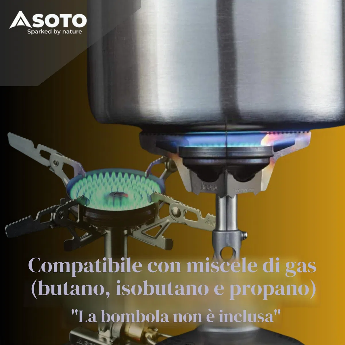 SOTO WindMaster Fornello a Gas Campeggio – Fornello Outdoor Ultraleggero (87 g) con Accensione Piezo Stealth Igniter, Testa Bruciatore Concava Antivento, Micro Regulator per Cartuccia a Vite