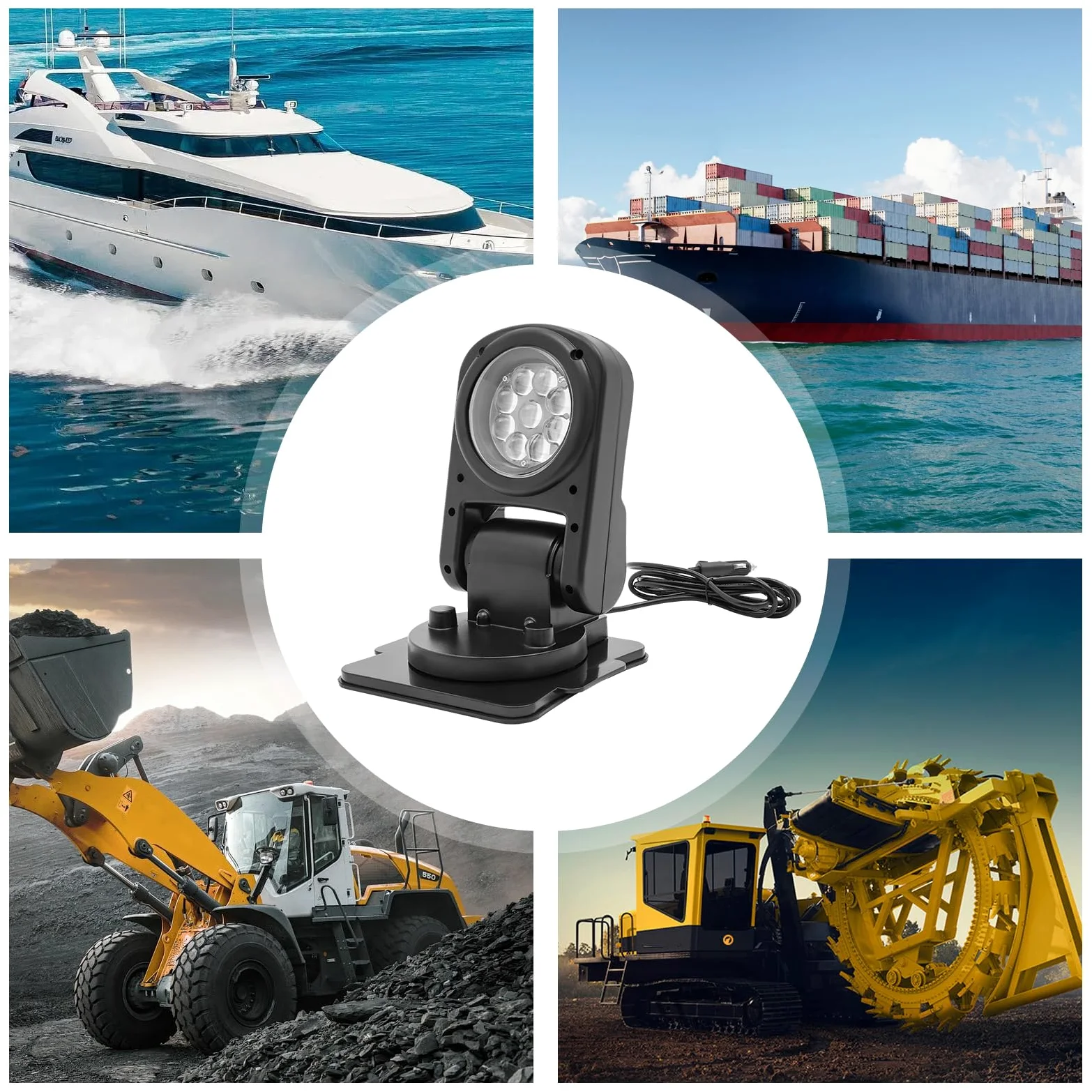 Faro di ricerca a LED per barche 45W 8000LM, proiettore telecomandato orientabile a 360° (S/D) 180° (Su/Giù), illuminazione regolabile con base magnetica per esterni, per auto e camion