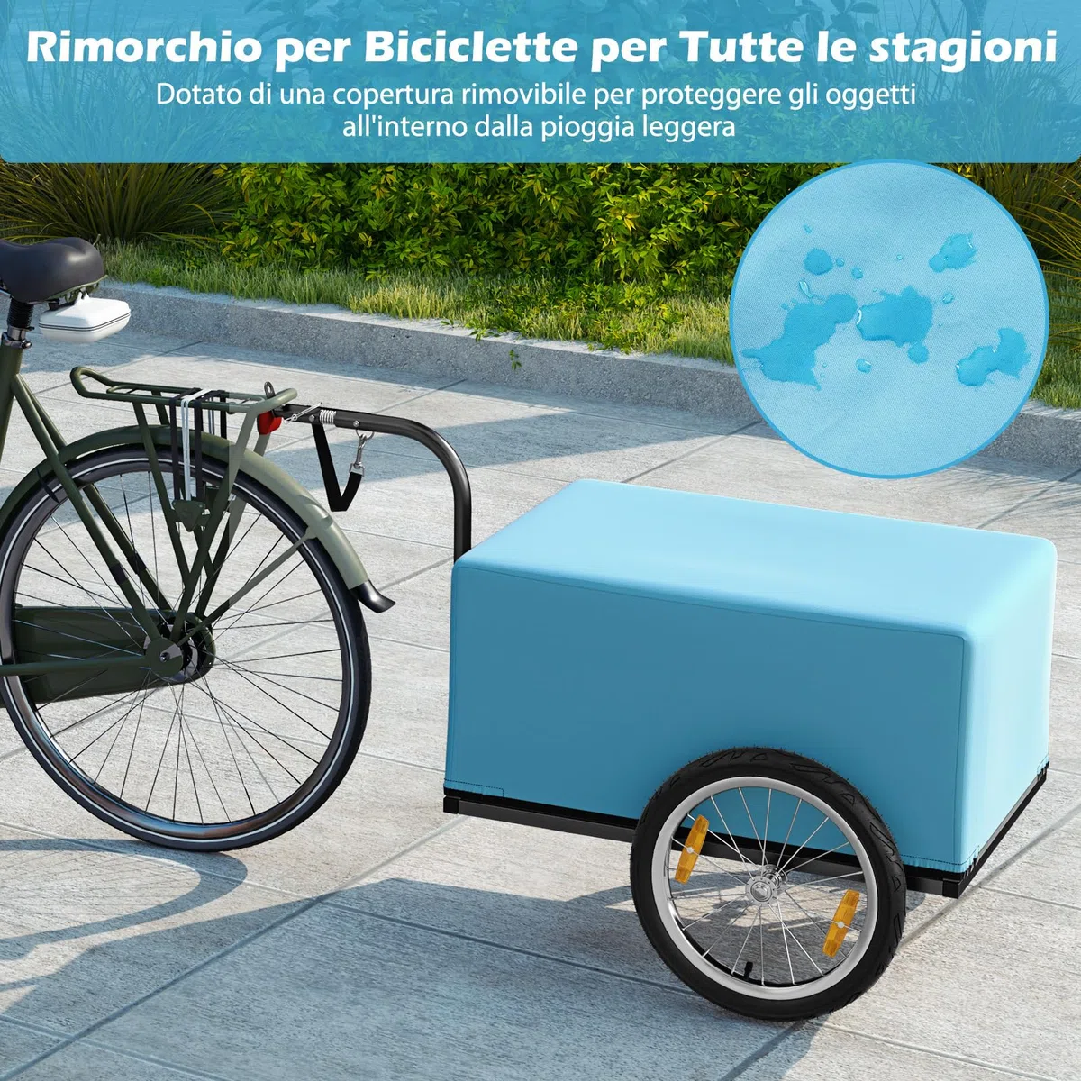 COSTWAY Carrello Cargo per Bicicletta Pieghevole, Rimorchio per Bici con Copertura in Tessuto Oxford e Ruote Pneumatiche con Relfettori, Carrello per Bici con Portata di 55 kg, 145,5 x 61 x 58 cm
