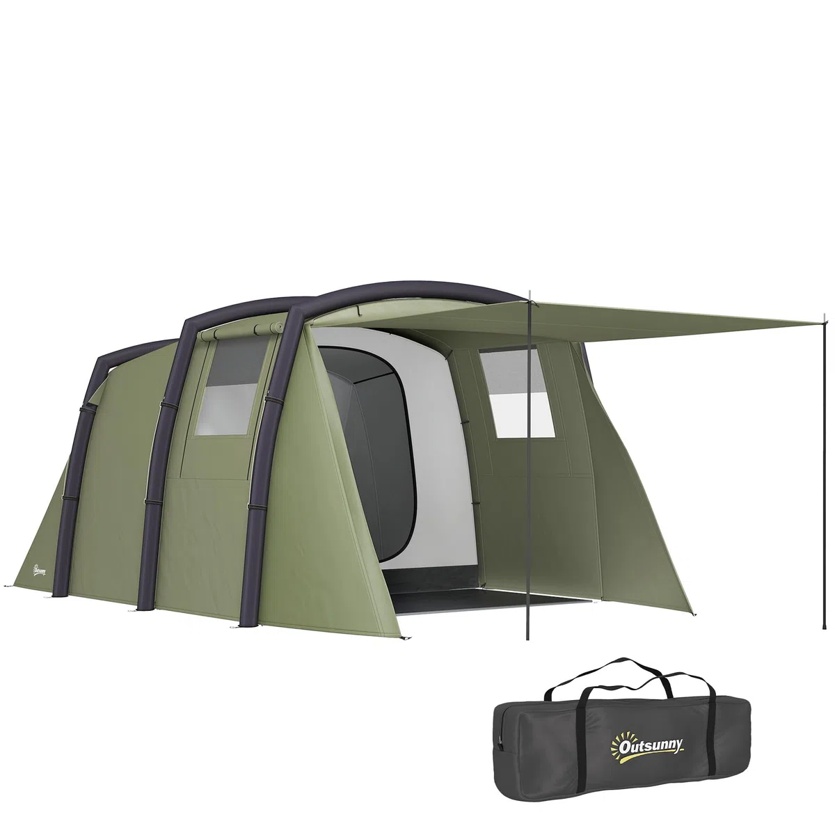 Outsunny Tenda gonfiabile per 3-6 persone - Tenda da campeggio per esterni con pompa ad aria UV50+ Tenda familiare antivento per 3 stagioni