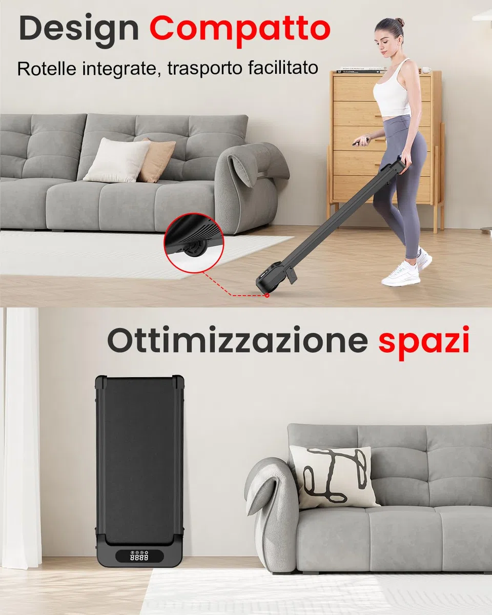 Tapis Roulant Salvaspazio 9%, 3 IN 1 Tapis Roulant Elettrico, 2.5CV Walking Pad Pieghevole, Design Salvaspazio per Casa e Ufficio