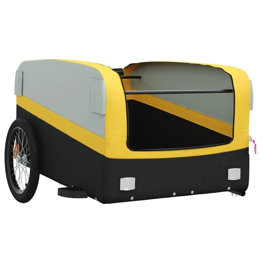 Rimorchio da Bici Nero e Giallo 45 kg in Ferro,Rimorchio Carrello per Bici,Carrellino Rimorchio,Carrello per Bici-94050