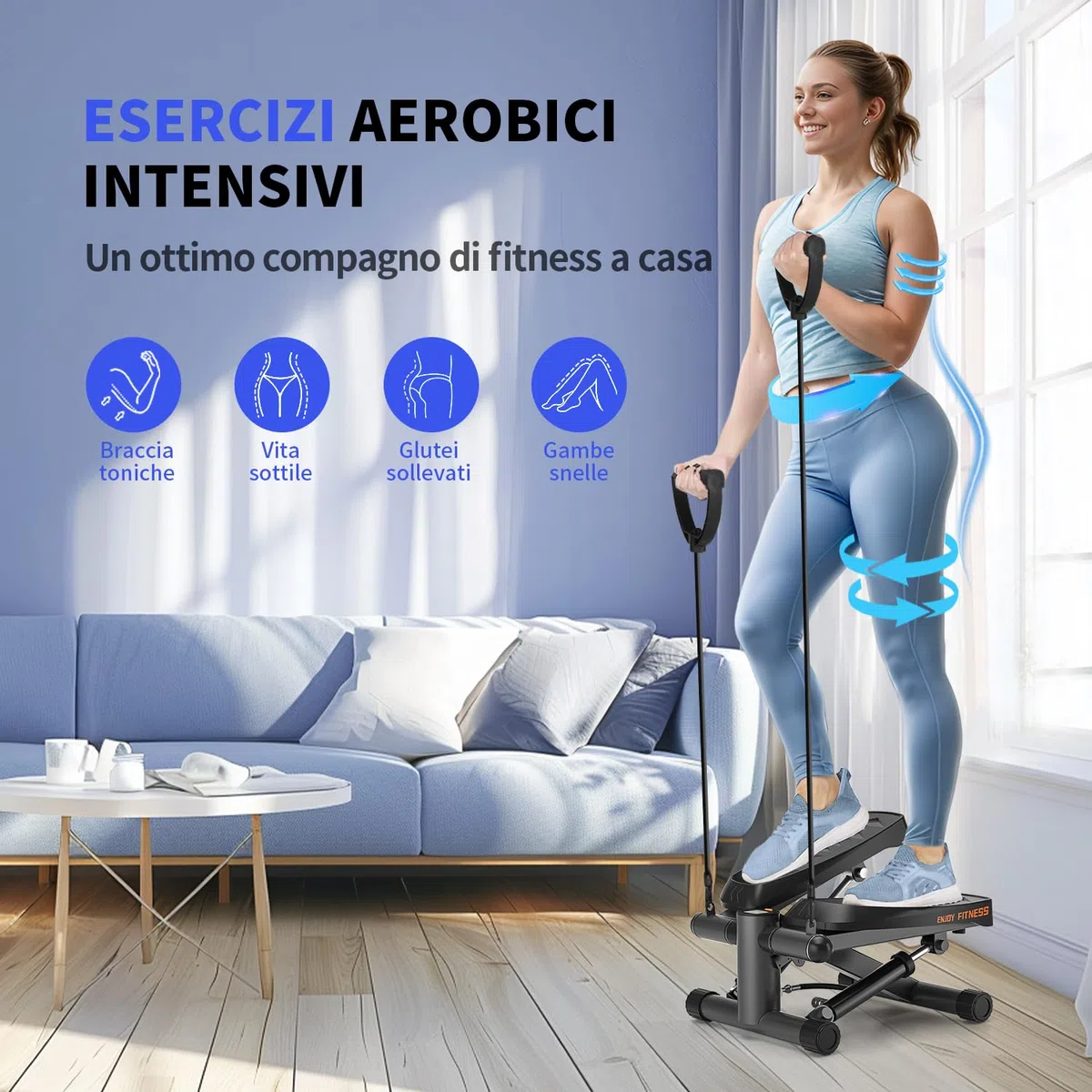Vannect Mini Stepper Fitness Casa 2 in 1, Macchina per Sollevamento e Arrampicata con Corda di Resistenza, Trainer per Principianti e Utenti Avanzati Fino a 150 kg.