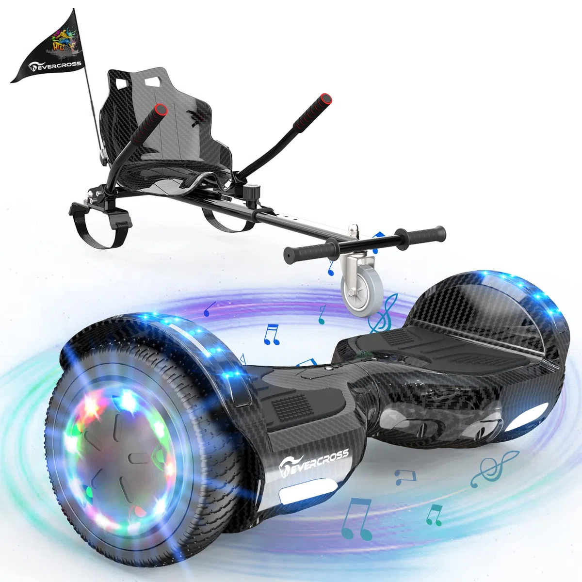EVERCROSS Hoverboards con sedile da 6,5 pollici, Hoverboards Bluetooth abilitato per app, Go Kart con 3 luci a pedale, Self balance scooter Compleanno Bambini Adulti