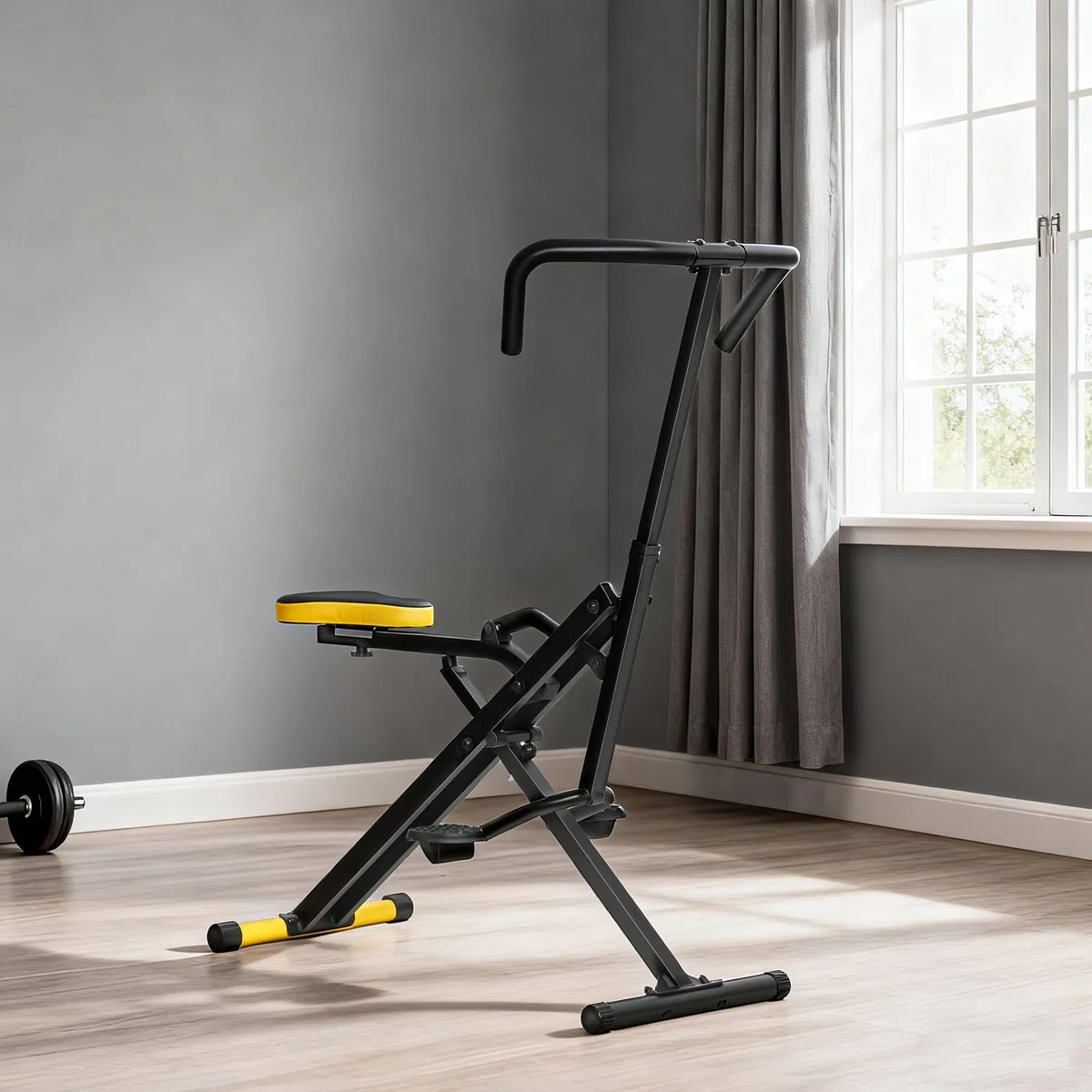 SPORTNOW Macchina Total Crunch Pieghevole con Seduta Regolabile, Macchina Total Power Body Crunch, Allenamento Fitness per Addominali, Corpo, Gambe, Braccia, Glutei, per Casa e Palestra, Giallo