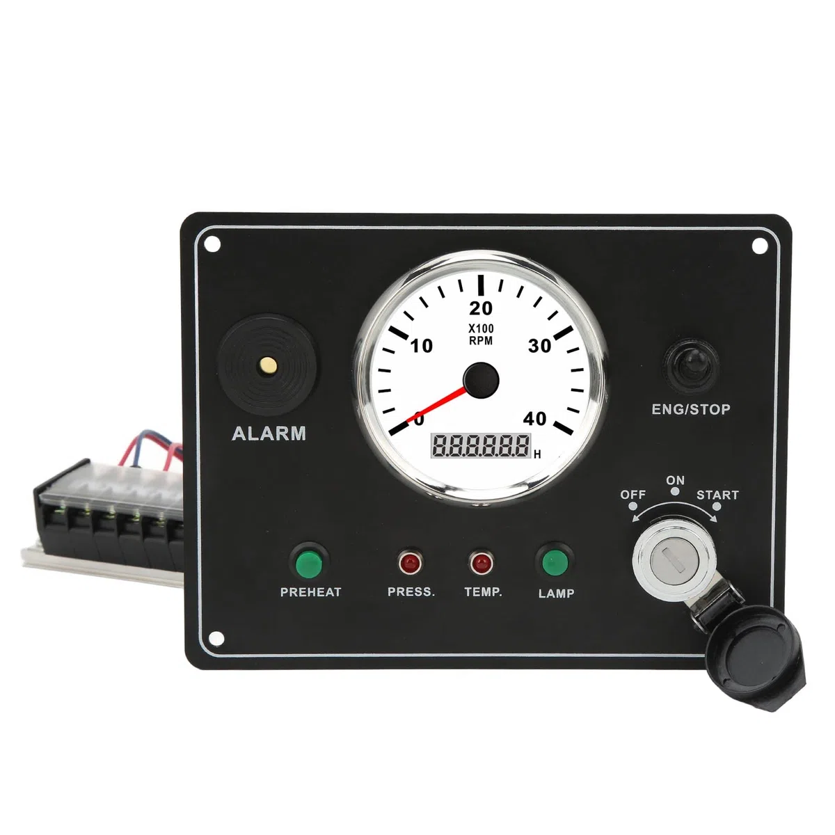 Pannello Strumenti per Barche, Quadro Strumenti per Barche con Tachimetro Multifunzione Motori 4000 RPM Arresto Avvio ON OFF Allarme Temperatura Acqua IP67 Impermeabile (24V)