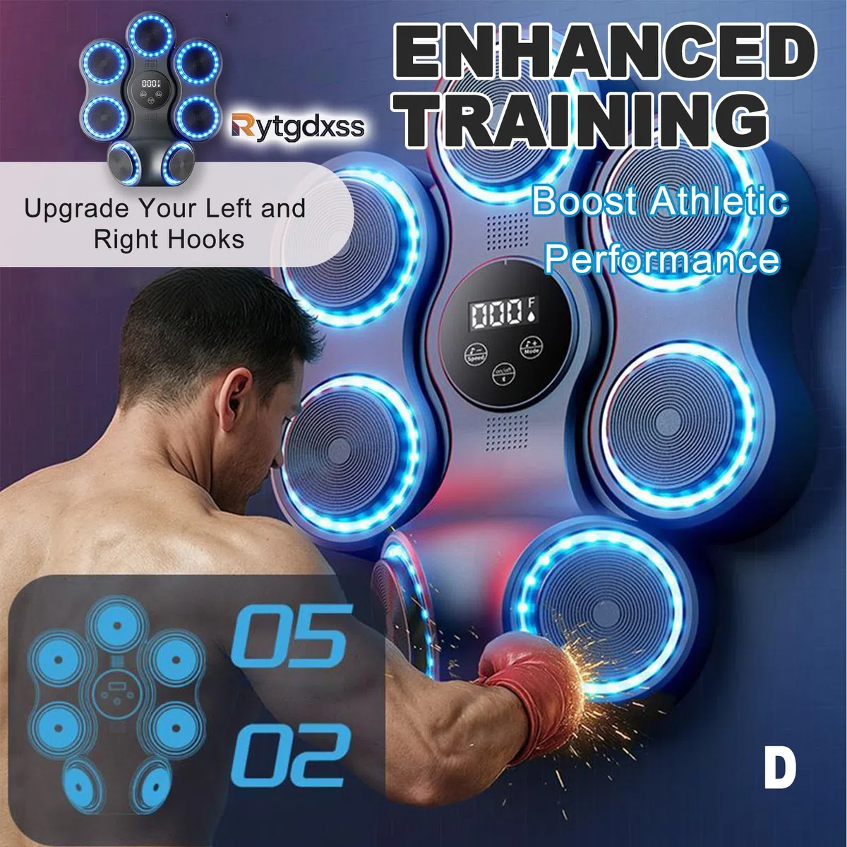 Music Boxing Machine,Macchina da Boxe Musicale,LED,Bluetooth,9 modalità di velocità,Conteggio,Guantoni da Boxe,Attrezzatura per Allenamento a Casa,Design Regolabile