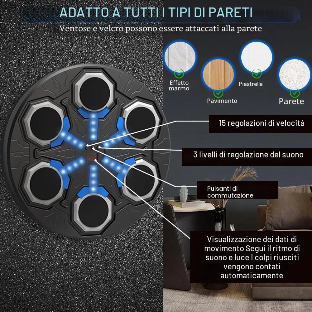 Music Boxing Machine, LED Bluetooth intelligente Music Box Macchina con funzione di conteggio, USB ricaricabile Smart Boxe con 15 modalità di velocità, macchina da boxe montata a parete per adulti